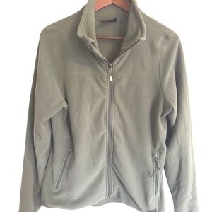 REI Co-op Womens Full Zip Fleece Jacket Olive Green Mock Neck Large 177405
